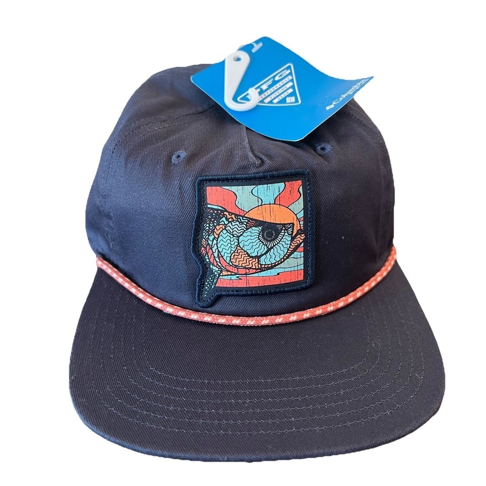 NWT Columbia PFG Back Tack Snapback Hat Navy Blue Fish Patch Mens O/S